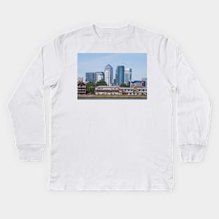 Canary Wharf Skyline - view from Greenwich Kids Long Sleeve T-Shirt